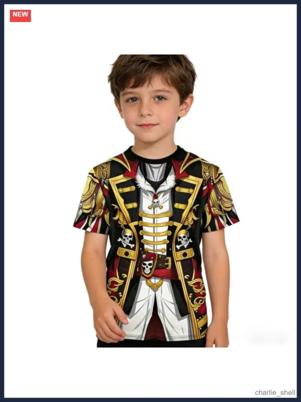 Boys Captain Pirate T-Shirt Costume Polyester Crew Neck Halloween Cosplay